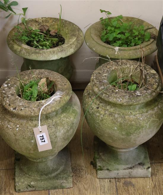 A pair of 19th century small marble Campana urns and one other pair W.24cm